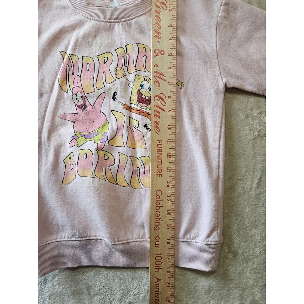 Girls Nickelodeon SpongeBob Sqaure Pants Pink Normal Is Boring Sweat Shirt M (8) - Picture 7 of 7